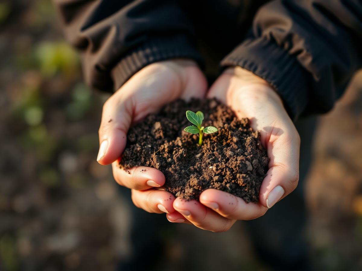 Hands working with soil outdoors